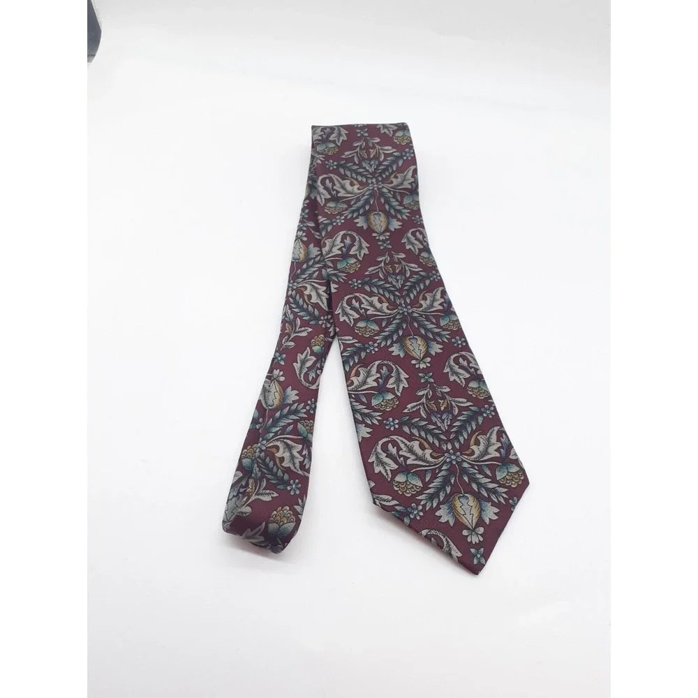 Surrey Necktie 100% Silk Maroon Floral U.S.A Made Burgandy Tie Multicolored